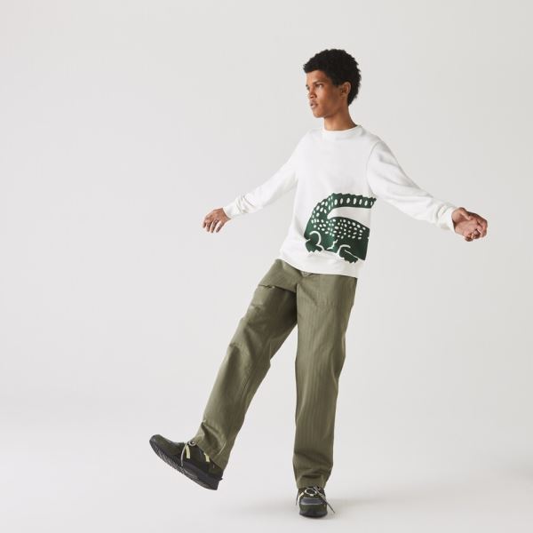 Lacoste Oversize Croc Crew Neck Cotton Sweatshirt Pánské - Mikiny Bílé | CZ-ivBblm